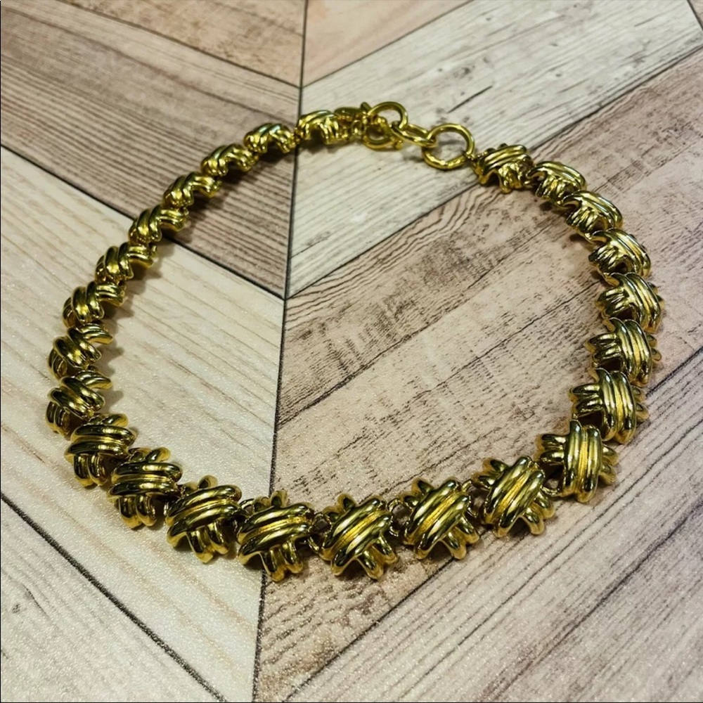 VTG Signed Anne Klein Necklace Gold tone 80 90s Couture Statement